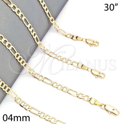 Gargantilla Basica 5.222.016.30 Oro Laminado, Diseño de Figaro, Pulido, Tono Dorado (100 Gauge, 04 MM Thickness, 30 Inches Length)