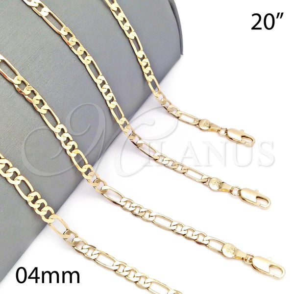 Gargantilla Basica 5.222.015.20 Oro Laminado, Diseño de Figaro, Pulido, Tono Dorado (120 Gauge, 04 MM Thickness, 20 Inches Length)