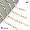 Gargantilla Basica 5.222.014.24 Oro Laminado, Diseño de Figaro, Pulido, Tono Dorado (140 Gauge, Thickness, 24 Inches Length)