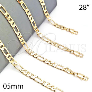 Gargantilla Basica 5.222.014.28 Oro Laminado, Diseño de Figaro, Pulido, Tono Dorado (140 Gauge, 05 MM Thickness, 28 Inches Length)