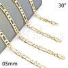 Gargantilla Basica 5.222.014.30 Oro Laminado, Diseño de Figaro, Pulido, Tono Dorado (140 Gauge, 05 MM Thickness, 30 Inches Length)
