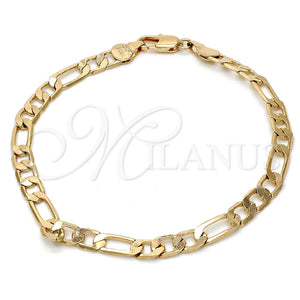 Pulsera Básica 5.222.014.07 Oro Laminado, Diseño de Figaro, Pulido, Tono Dorado (Calibre 140, Grosor 05.3 MM, 8 Pulgadas de Largo)