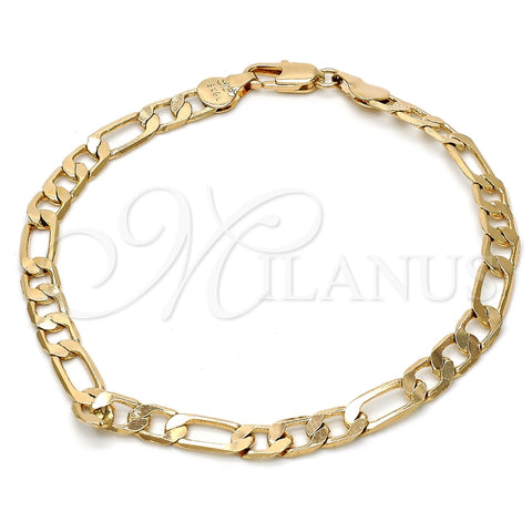 Pulsera Básica 5.222.014.07 Oro Laminado, Diseño de Figaro, Pulido, Tono Dorado (Calibre 140, Grosor 05.3 MM, 8 Pulgadas de Largo)