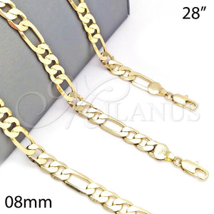 Gargantilla Basica 5.222.011.28 Oro Laminado, Diseño de Figaro, Pulido, Tono Dorado (200 Gauge, 08 MM Thickness, 28 Inches Length)
