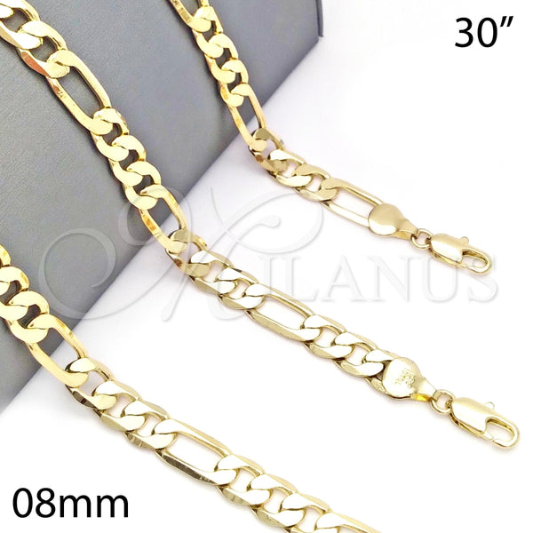Gargantilla Basica 5.222.011.30 Oro Laminado, Diseño de Figaro, Pulido, Tono Dorado (200 Gauge, 08 MM Thickness, 30 Inches Length)