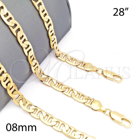 Gargantilla Basica 5.222.022.28 Oro Laminado, Diseño de Mariner, Pulido, Tono Dorado (180 Gauge, 08 MM Thickness, 28 Inches Length)