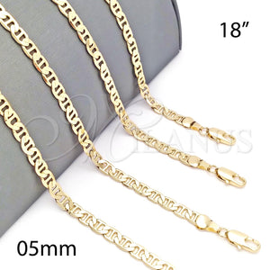Gargantilla Basica 5.222.024.18 Oro Laminado, Diseño de Mariner, Pulido, Tono Dorado (120 Gauge, 05 MM Thickness, 18 Inches Length)