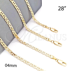Gargantilla Basica 5.222.025.28 Oro Laminado, Diseño de Mariner, Pulido, Tono Dorado (100 Gauge, 04 MM Thickness, 28 Inches Length)