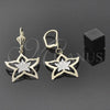 Arete Colgante 66.018 Oro Laminado, Diseño de Estrella, Pulido, Dos Tonos