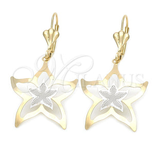 Arete Colgante 66.018 Oro Laminado, Diseño de Estrella, Pulido, Dos Tonos