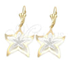 Arete Colgante 66.018 Oro Laminado, Diseño de Estrella, Pulido, Dos Tonos