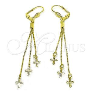 Arete Largo 5.212.027.1 Oro Laminado, Diseño de Cruz, Pulido, Tono Dorado