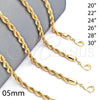 Gargantilla Basica 5.222.033.24 Oro Laminado, Diseño de Rope, Pulido, Tono Dorado (05 MM Thickness, 24 Inches Length)