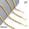Gargantilla Basica 5.222.033.28 Oro Laminado, Diseño de Rope, Pulido, Tono Dorado (05 MM Thickness, 28 Inches Length)