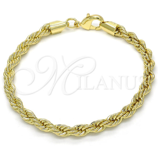 Pulsera Básica 5.222.033.08 Oro Laminado, Diseño de Rope, Pulido, Tono Dorado (05 MM Thickness, 8 Inches Length)