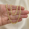Gargantilla Basica 5.222.034.24 Oro Laminado, Diseño de Rope, Pulido, Tono Dorado (04 MM Thickness, 24 Inches Length)