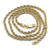 Gargantilla Basica 5.222.034.24 Oro Laminado, Diseño de Rope, Pulido, Tono Dorado (04 MM Thickness, 24 Inches Length)