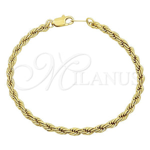 Pulsera Básica 5.222.034.07 Oro Laminado, Diseño de Rope, Pulido, Tono Dorado (04 MM Thickness, 7 Inches Length)