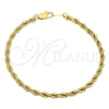 Pulsera Básica 5.222.034.07 Oro Laminado, Diseño de Rope, Pulido, Tono Dorado (04 MM Thickness, 7 Inches Length)