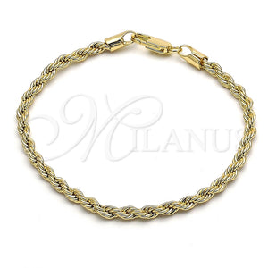Pulsera Básica 5.222.034.08 Oro Laminado, Diseño de Rope, Pulido, Tono Dorado (04 MM Thickness, 8 Inches Length)