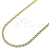 Gargantilla Basica 5.222.035.20 Oro Laminado, Diseño de Rope y Torcido, Pulido, Tono Dorado (03 MM Thickness, 20 Inches Length)