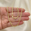Gargantilla Basica 5.222.035.24 Oro Laminado, Diseño de Rope y Torcido, Pulido, Tono Dorado (03 MM Thickness, 24 Inches Length)