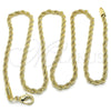 Gargantilla Basica 5.222.035.24 Oro Laminado, Diseño de Rope y Torcido, Pulido, Tono Dorado (03 MM Thickness, 24 Inches Length)
