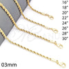 Gargantilla Basica 5.222.035.24 Oro Laminado, Diseño de Rope y Torcido, Pulido, Tono Dorado (03 MM Thickness, 24 Inches Length)