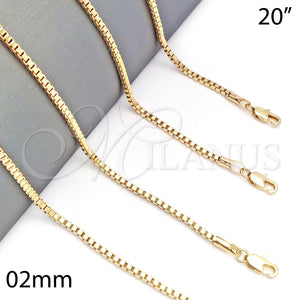 Gargantilla Basica 5.222.038.20 Oro Laminado, Diseño de Box, Pulido, Tono Dorado (02 MM Thickness, 20 Inches Length)