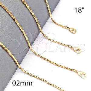Gargantilla Basica 5.222.039.18 Oro Laminado, Diseño de Box, Pulido, Tono Dorado (02 MM Thickness, 18 Inches Length)