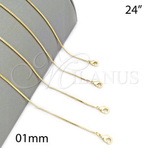 Gargantilla Basica 5.222.040.24 Oro Laminado, Diseño de Box, Pulido, Tono Dorado (01 MM Thickness, 24 Inches Length)