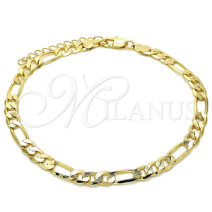 Tobillera Básica 5.222.013.10 Oro Laminado, Diseño de Figaro, Pulido, Tono Dorado (160 Gauge, 06 MM Thickness, 10 Inches Length)