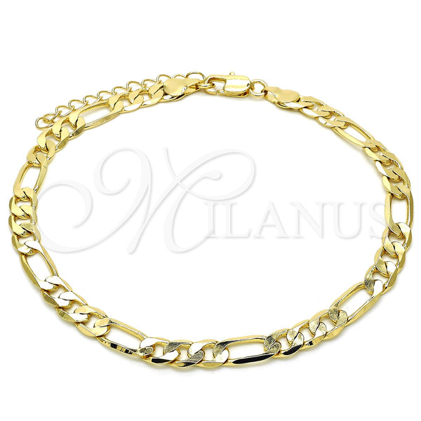 Tobillera Básica 5.222.013.10 Oro Laminado, Diseño de Figaro, Pulido, Tono Dorado (160 Gauge, 06 MM Thickness, 10 Inches Length)