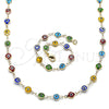 Collar y Pulsera 06.63.0008.1 Oro Laminado, Diseño de Ojo Griego, Resinado Multicolor, Tono Dorado