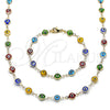 Collar y Pulsera 06.63.0008.1 Oro Laminado, Diseño de Ojo Griego, Resinado Multicolor, Tono Dorado