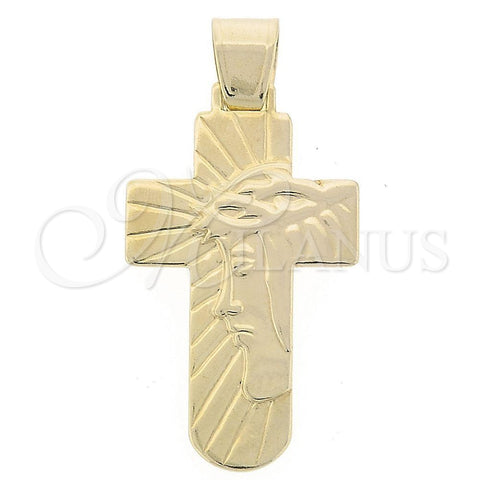 Dije Religioso 05.16.0136 Oro Laminado, Diseño de Cruz y Jesus, Pulido, Tono Dorado