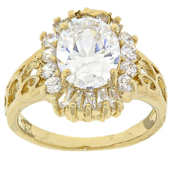 Anillo Multi Piedra 5.167.006.06 Oro Laminado, Diseño de Cluster, con Blanca Zirconia Cubica, Pulido, Tono Dorado (Size 6)