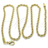 Gargantilla Basica 5.222.035.22 Oro Laminado, Diseño de Rope y Torcido, Pulido, Tono Dorado (03 MM Thickness, 22 Inches Length)