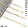 Gargantilla Basica 5.222.035.22 Oro Laminado, Diseño de Rope y Torcido, Pulido, Tono Dorado (03 MM Thickness, 22 Inches Length)