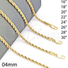 Gargantilla Basica 5.222.034.18 Oro Laminado, Diseño de Rope, Pulido, Tono Dorado (04 MM Thickness, 18 Inches Length)