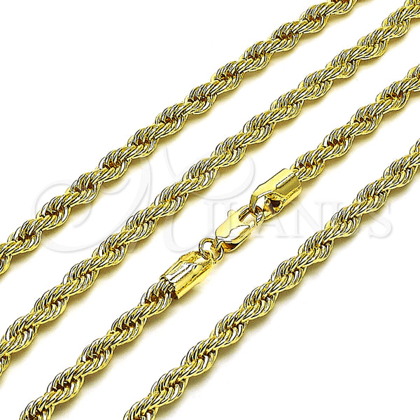 Gargantilla Basica 5.222.034.22 Oro Laminado, Diseño de Rope, Pulido, Tono Dorado (04 MM Thickness, 22 Inches Length)