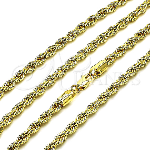 Gargantilla Basica 5.222.034.22 Oro Laminado, Diseño de Rope, Pulido, Tono Dorado (04 MM Thickness, 22 Inches Length)
