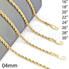 Gargantilla Basica 5.222.034.22 Oro Laminado, Diseño de Rope, Pulido, Tono Dorado (04 MM Thickness, 22 Inches Length)