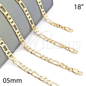Gargantilla Basica 5.222.014.18 Oro Laminado, Diseño de Figaro, Pulido, Tono Dorado (140 Gauge, Thickness, 18 Inches Length)