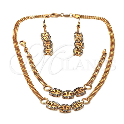 Collar, Pulsera y Dije 16.004 Oro Laminado, con Blanca Zirconia Cubica, Pulido, Tono Dorado