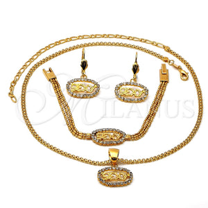 Collar, Pulsera y Dije 17.004 Oro Laminado, con Blanca Zirconia Cubica, Pulido, Tono Dorado