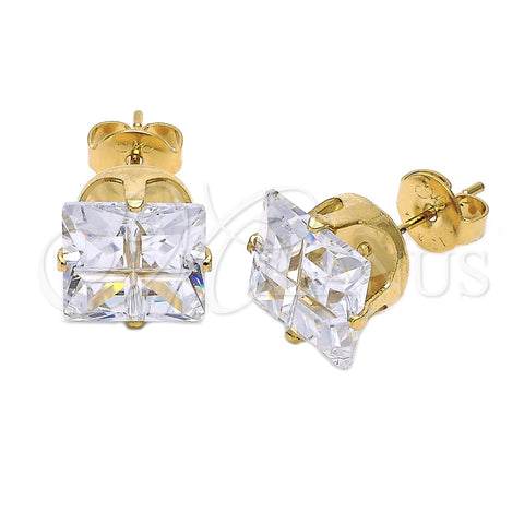 Arete Dormilona 5.128.033 Oro Laminado, con Blanca Zirconia Cubica, Pulido, Tono Dorado