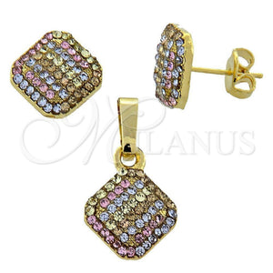 Juego de Arete y Dije de Adulto 10.164.0027.1 Oro Laminado, con Multicolor Cristal, Pulido, Tono Dorado