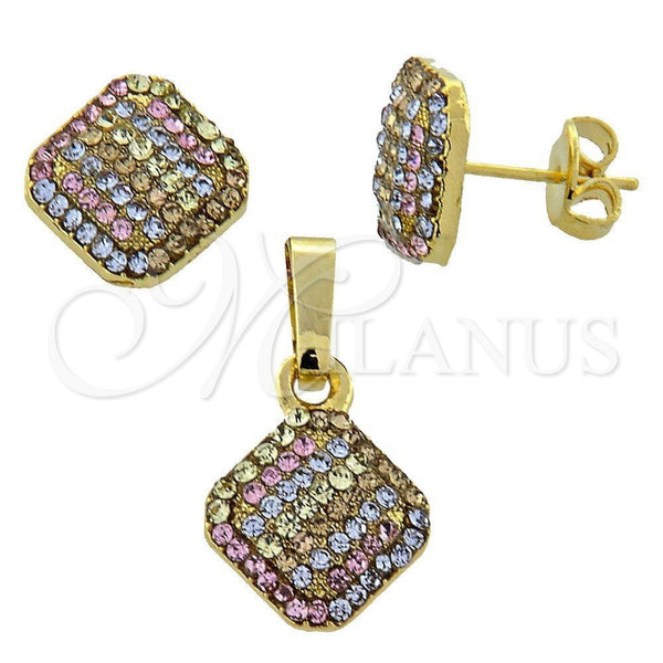 Juego de Arete y Dije de Adulto 10.164.0027.1 Oro Laminado, con Multicolor Cristal, Pulido, Tono Dorado