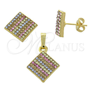 Juego de Arete y Dije de Adulto 10.164.0026.1 Oro Laminado, con Multicolor Cristal, Pulido, Tono Dorado